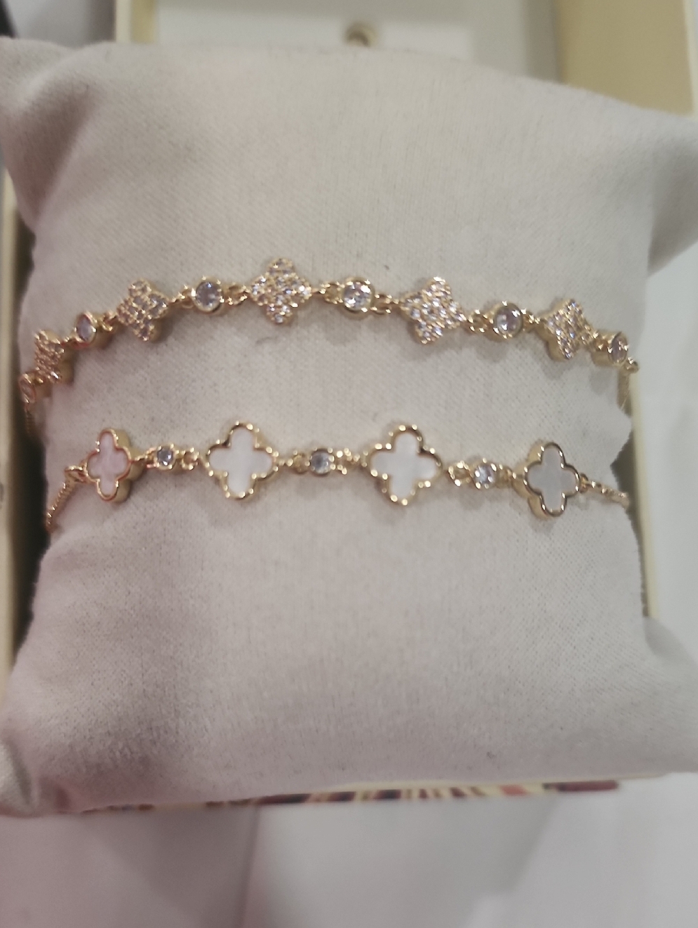 Gold Clover Link Bracelet with White Inlay - Women Jewelry